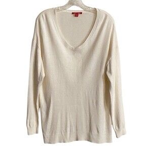Roz & Ali Pullover Sweater Women's Size 2X Ivory V-Neck Long Sleeve Capsule Cozy